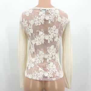 Sundance Cream Linen Knit Sheer Floral Embroidered Lace Backside Top XS